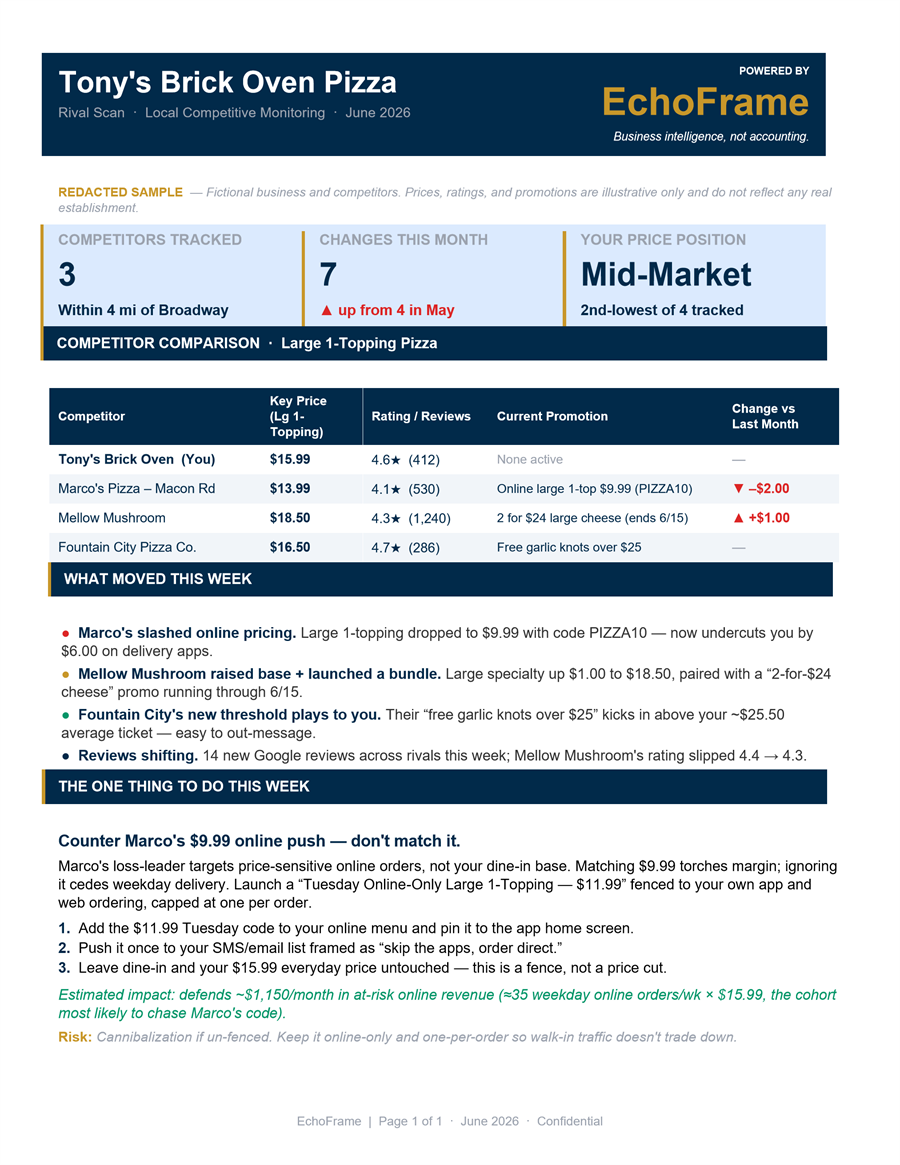 Sample EchoFrame Rival Scan report for a small business