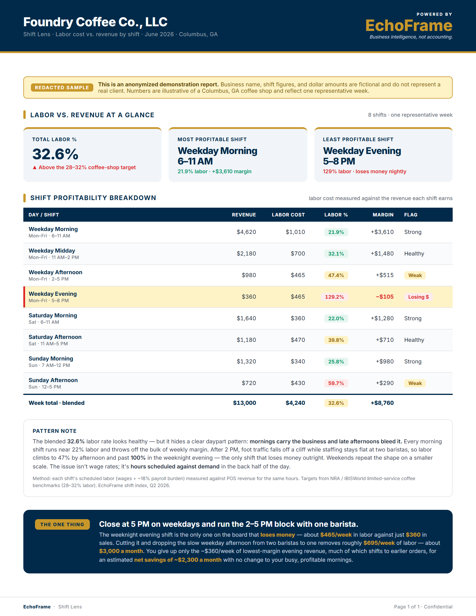Sample EchoFrame Shift Lens report for a small business